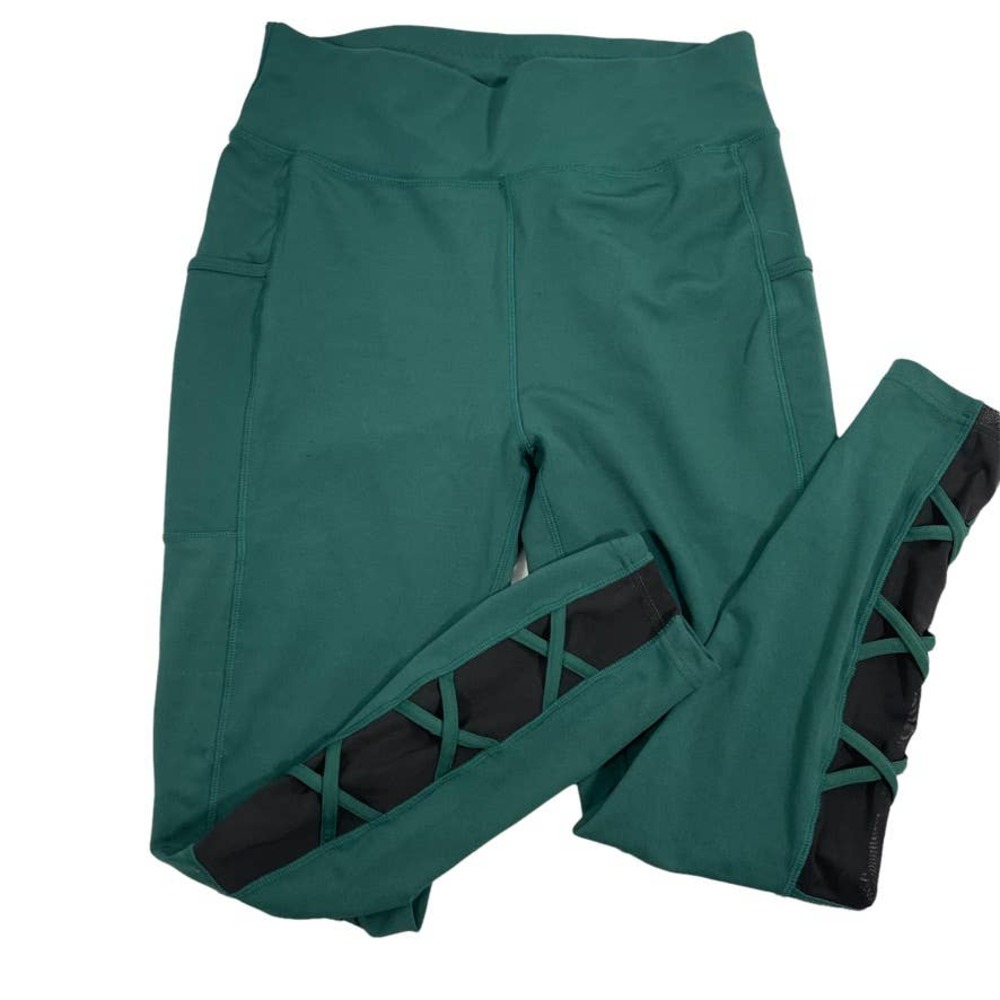 Pop-fit Size XL Green Yoga Pants Black Sheer Ankle Detail Lily Style